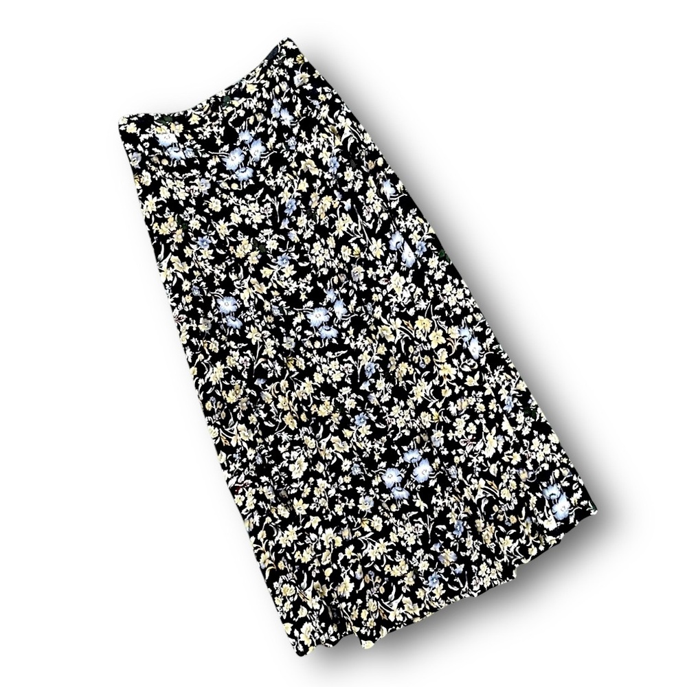 Vintage Black Floral A-Line Maxi Skirt